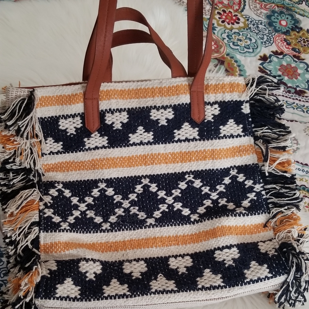Universal Thread Woven Fringe Bag and Wallet Set